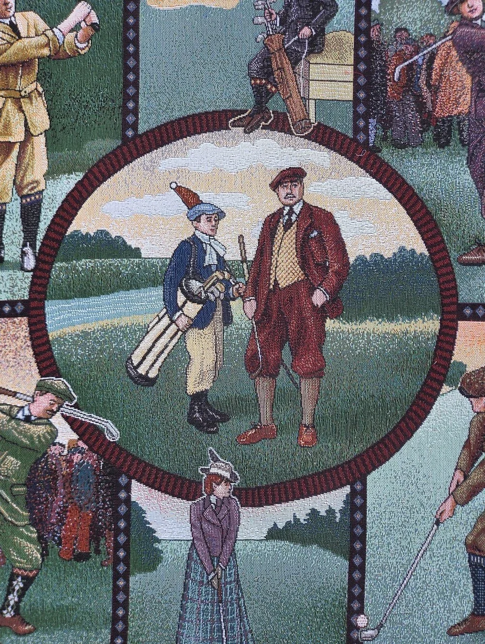 Vintage Golf Tapestry Blanket Woven Fringe Throw Country Club Decor Dad Gift Art